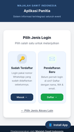 Tampilan halaman login panitia SIEXPO yang dibuka melalui smartphone.