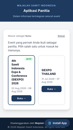 Halaman pemilihan event bagi panitia pada tampilan smartphone.